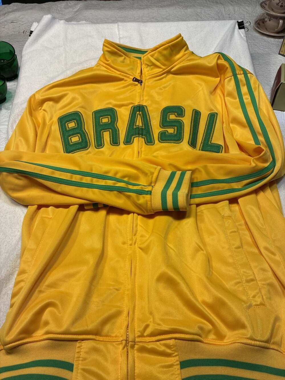 Vintage Brasil Soccer Track Jacket Yellow Green Full Zip